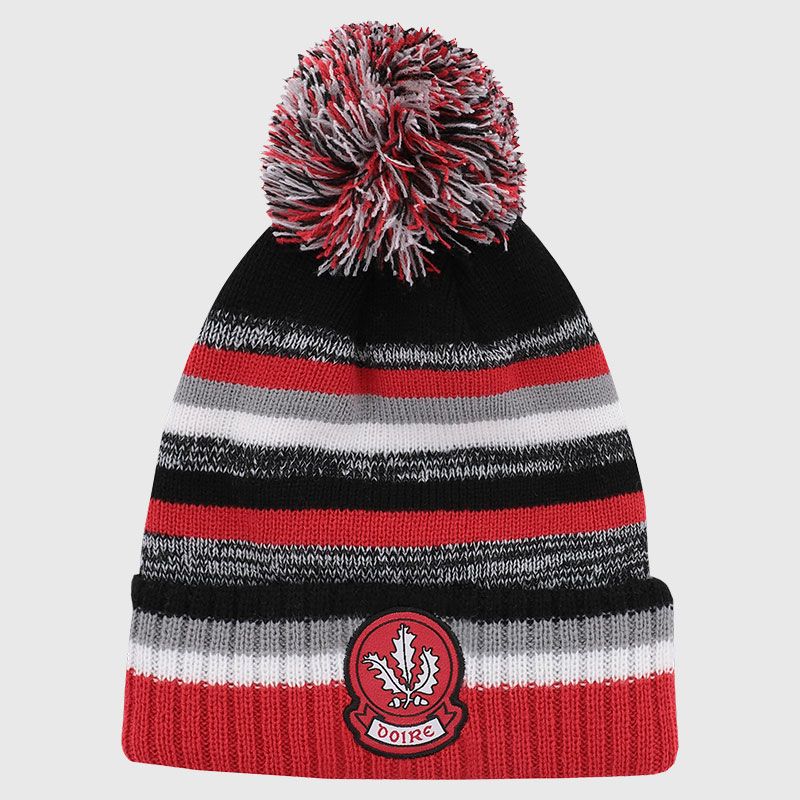 Derry GAA Adults Hydra Knitted Bobble Hat Black / White / Red from O’Neills