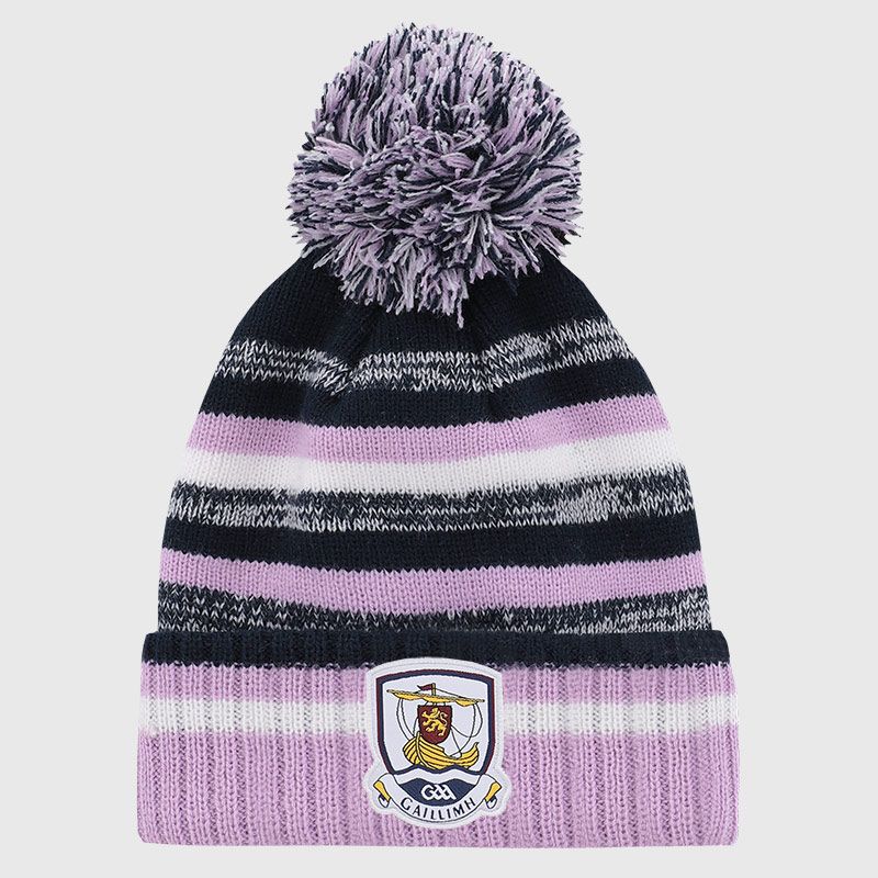 Galway GAA Adults Hydra Knitted Bobble Hat Marine / Pink / White from O’Neills