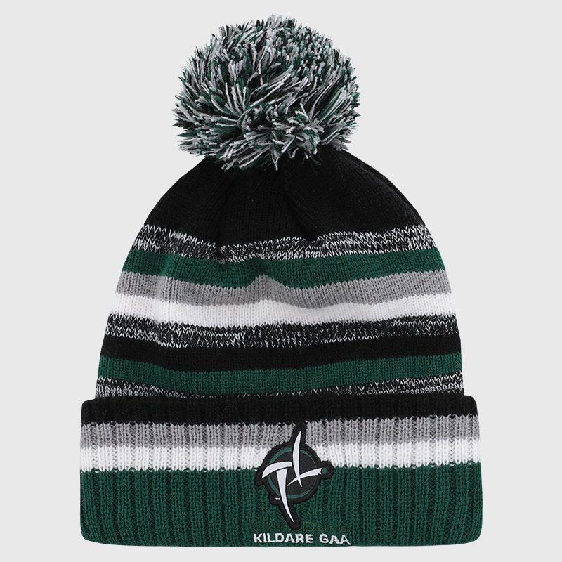 Kildare GAA Kids' Hydra Knitted Bobble Hat Black / Grey / White from O’Neills