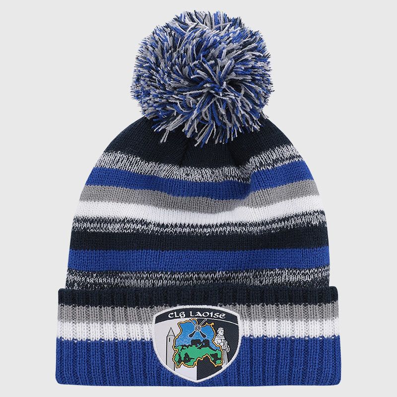 Laois GAA Kids' Hydra Knitted Bobble Hat Marine / Grey / Royal from O’Neills