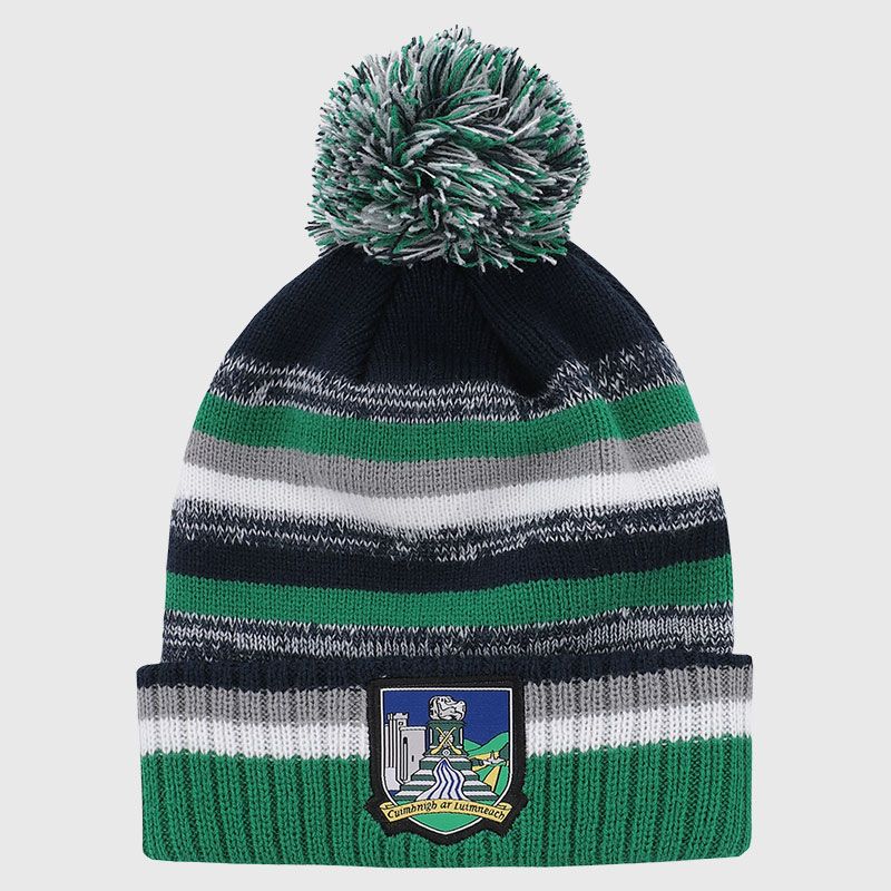 Limerick GAA Kids' Hydra Knitted Bobble Hat Marine / Grey / Green from O’Neills