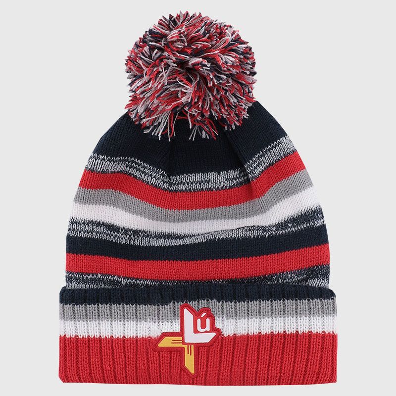 Louth GAA Kids' Hydra Knitted Bobble Hat Marine / Grey / Red from O’Neills