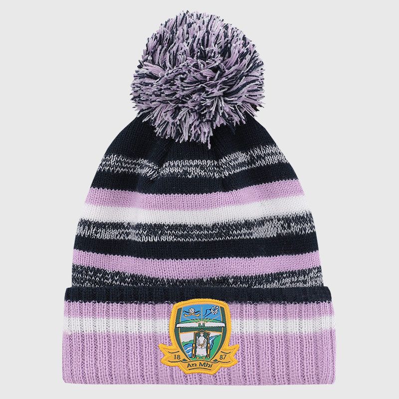 Meath GAA Adults Hydra Knitted Bobble Hat Marine / Pink / White from O’Neills