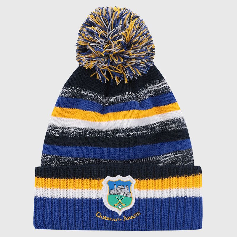 Tipperary GAA Adults Hydra Knitted Bobble Hat Marine / Amber / White from O’Neills