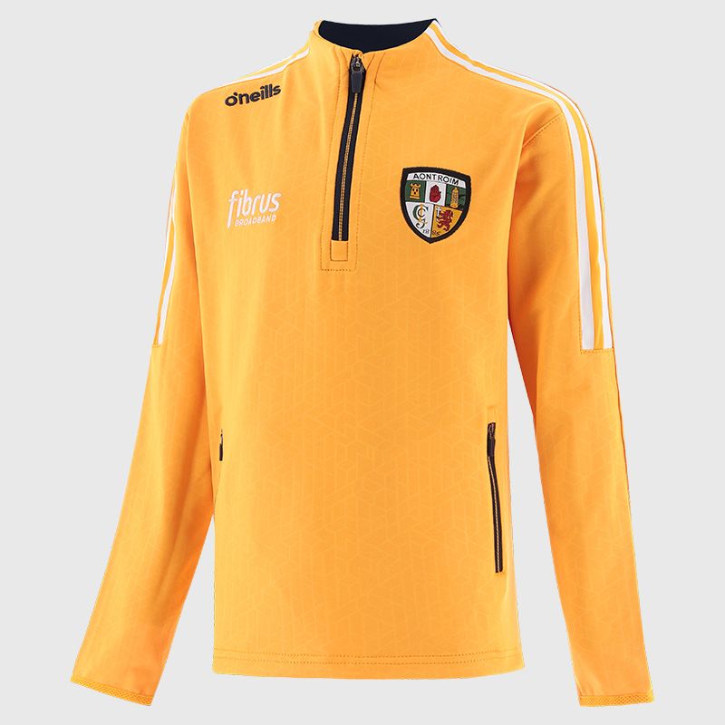 Antrim GAA Kids' Hydra Brushed Half Zip Top Amber / White / Marine by O'Neills