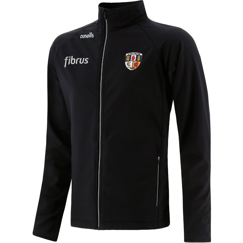Black Men's Antrim Idaho Softshell Jacket with county crest and zip pockets by O’Neills.