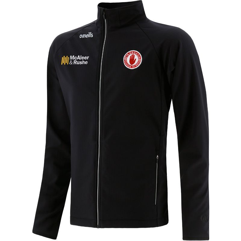 Black Men's Tyrone Idaho Softshell Jacket with county crest and zip pockets by O’Neills.