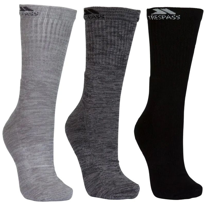Grey and Black Trespass Men's Jackbarrow Casual Socks 3 Pack from O'Neills
