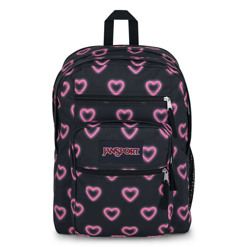 Black Heart Print Jansport Big Student Backpack with waterbottle holder from O’Neills.