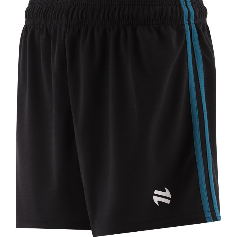 Black kids O’Neills Kai Shorts with green stripes on each leg and O’Neills logo.