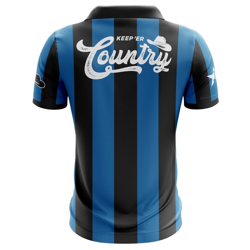 Black and blue kids' Keep ‘er Country Jersey with embroidered gold star and guitar cut out by O’Neills front.