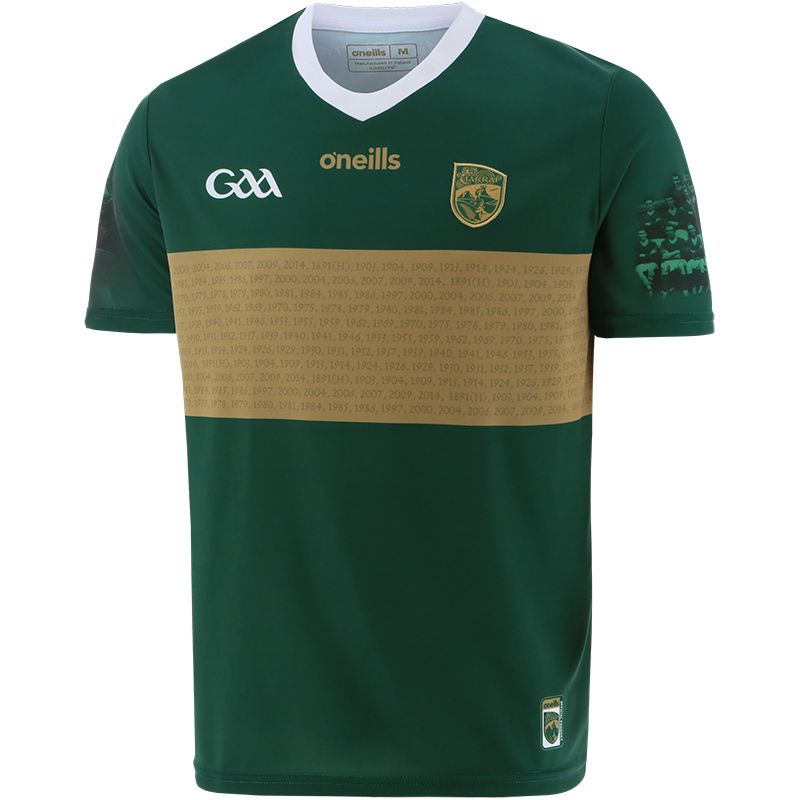 O’Neills Bottle Kerry GAA Kids' Commemoration Jersey 2021 with ribbed crewneck by O’Neills. 
