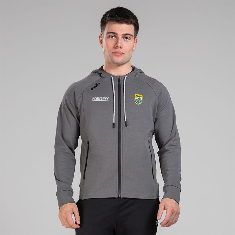 Dark Grey Men’s Kerry GAA Quantum Fleece Full Zip Hoodie with zip pockets and Kerry GAA crest by O’Neills.
