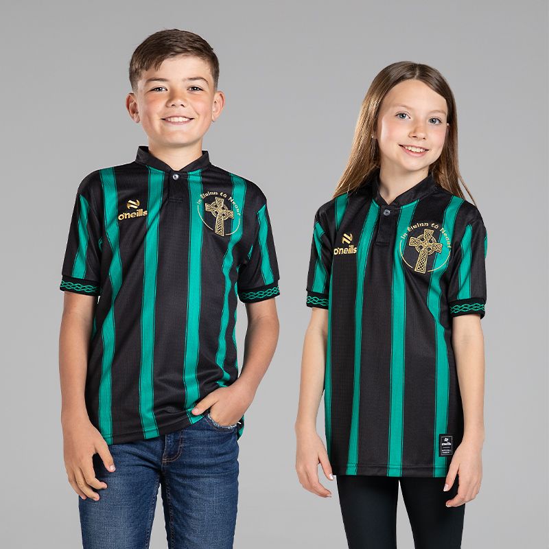 Black and Green Kids' Celtic Cross Heritage Jersey exclusive to O’Neills.