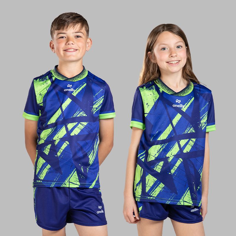 Royal Kids’ Volt Summer Sets with matching jersey and shorts by O’Neills.