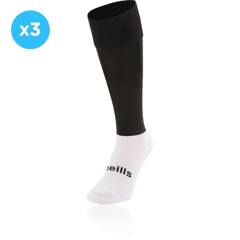 Kids’ Black knee high sports socks 3 Pack with seamless toe and cushioned soles by O’Neills.
