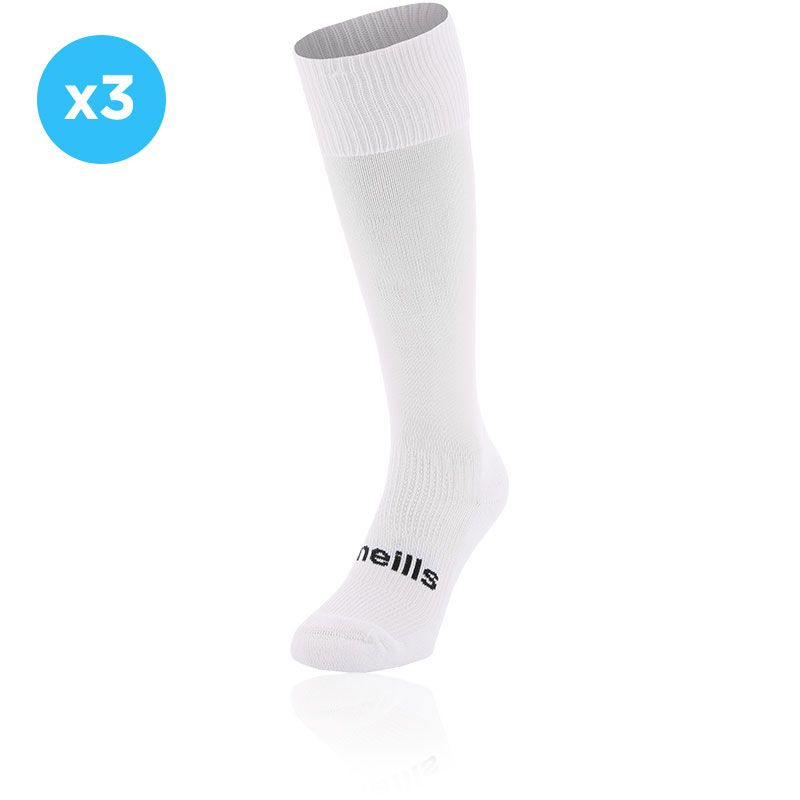 White knee high sports socks 3 Pack with seamless toe and cushioned soles by O’Neills.