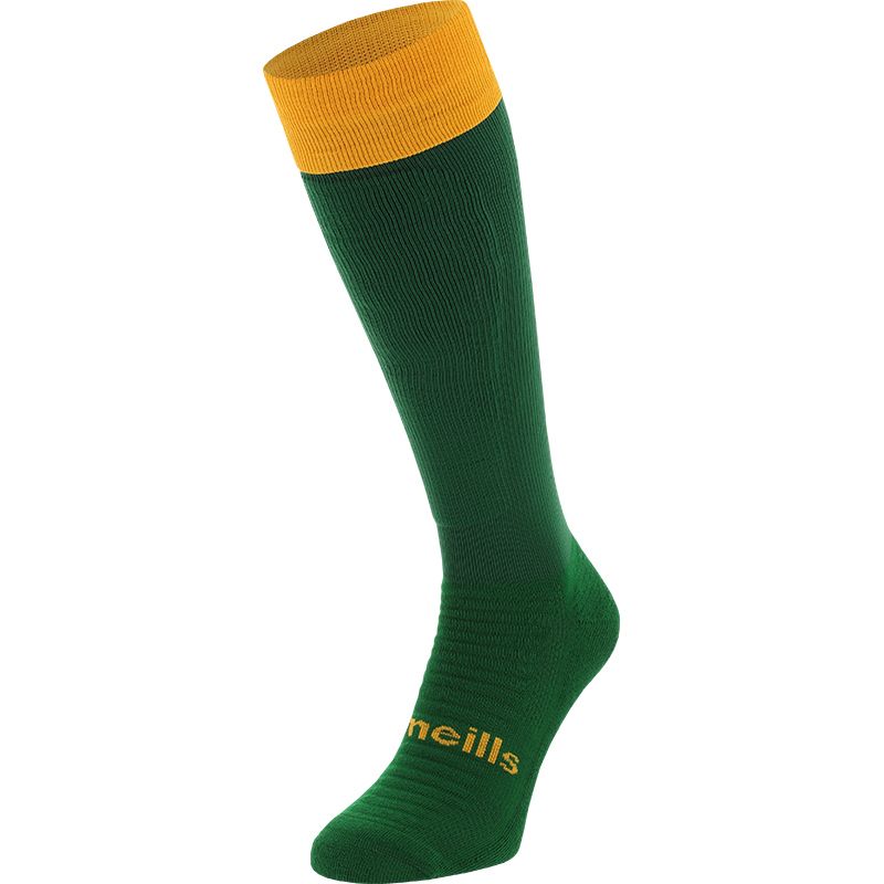 Green and Amber Koolite Max Elite Long Sports Socks with extra long turnover top by O’Neills. 