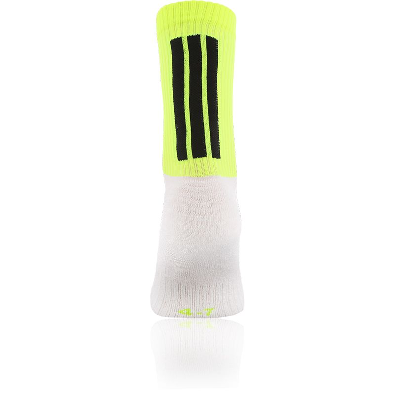 yellow and black Koolite Max kids' socks with a white foot from O'Neills