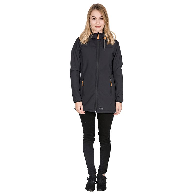 Black Trespass Women's Kristen Hooded Softshell Jacket, with an Adjustable Grown on Hood from o'neills.