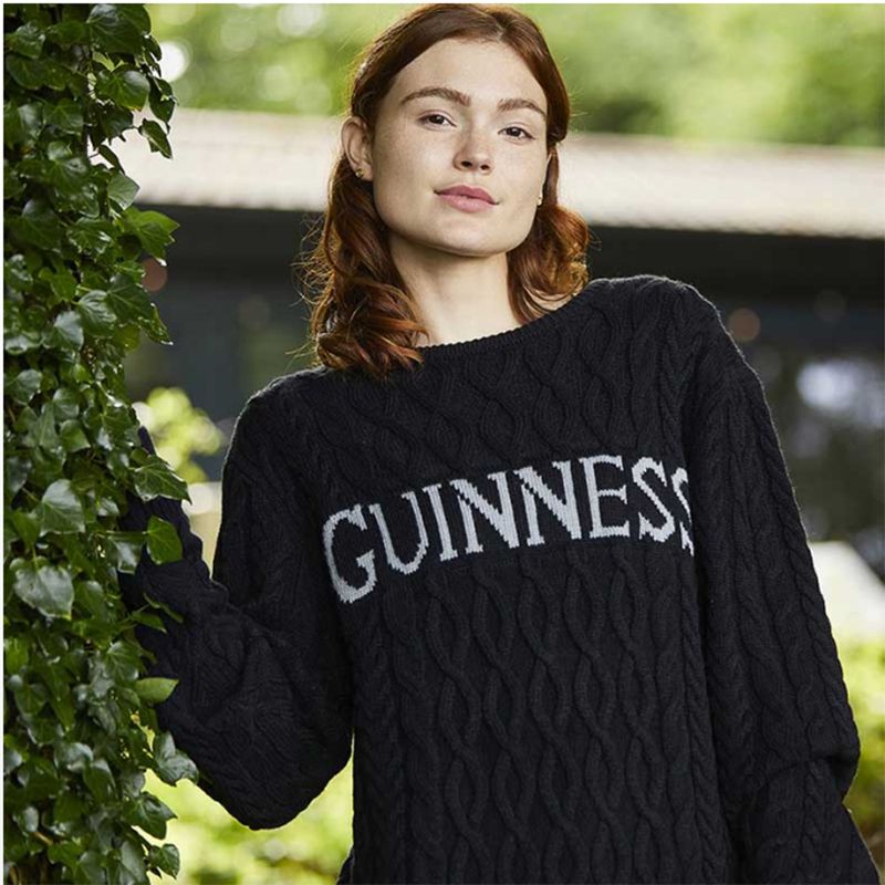 Black Guinness Men's Crew Cable Knit Sweatshirt from O'Neills