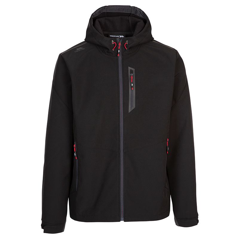 Men's Black Trespass Marlon Softshell Jacket, with 3 Zipped Pockets from O'Neills.