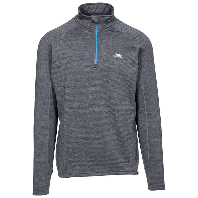 Men's Dark Grey Trespass Goodwin Half Zip Top, with Reflective Printed Logo and Trims from O'Neills.
