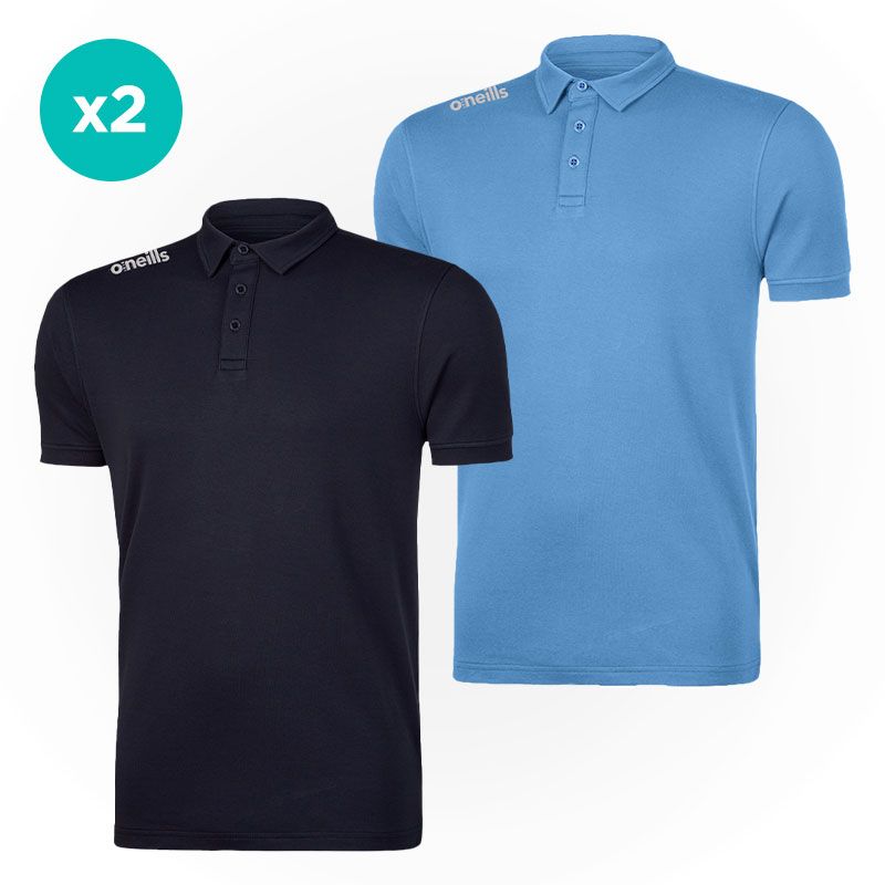 Men’s Pima Cotton Polo Shirt two pack with a marine and sky blue polo shirt by O’Neills. 