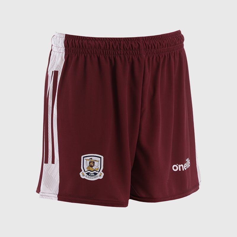 Maroon Galway GAA Shorts with stripe detail on leg by O’Neills.
