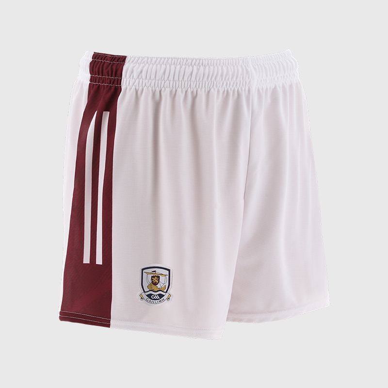 White Galway GAA Home Shorts with stripe detail on leg by O’Neills.