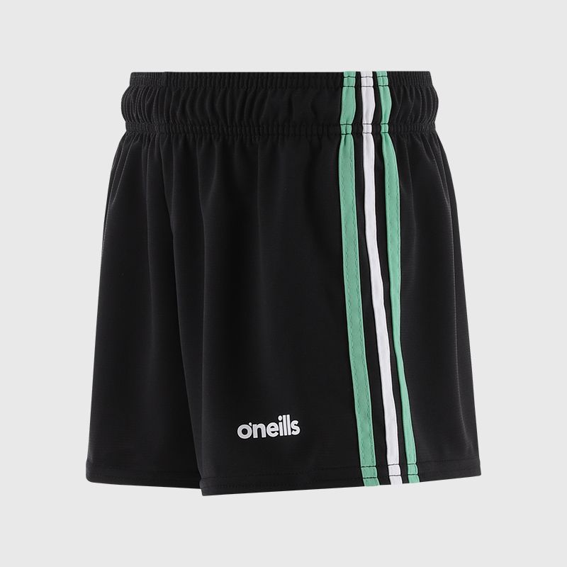 Kids' black Mourne shorts with stripe detail from O'Neills.