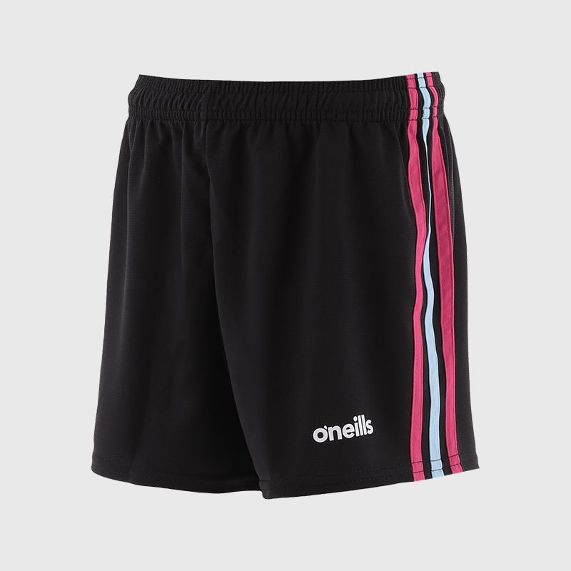 Kids' black Mourne shorts with stripe detail from O'Neills.