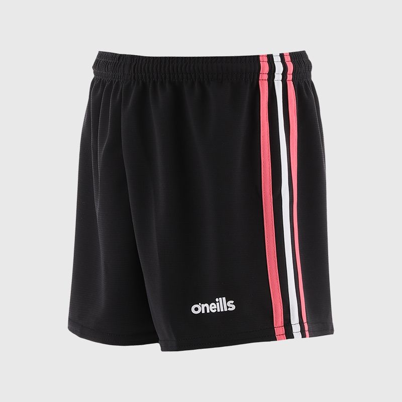 Kids' black Mourne shorts with stripe detail from O'Neills.