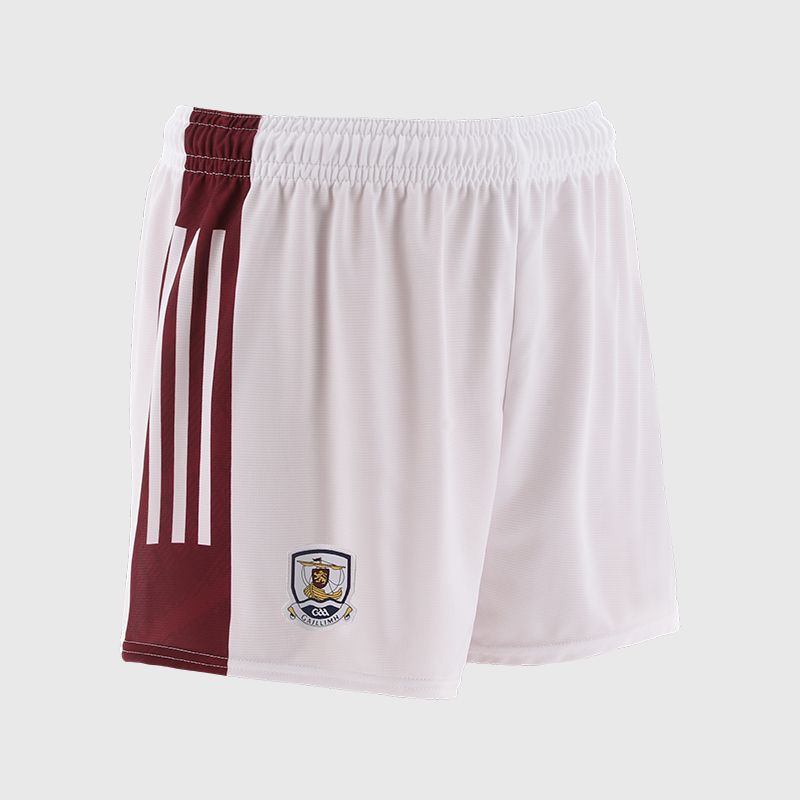 White Galway GAA Home Shorts with stripe detail on leg by O’Neills.