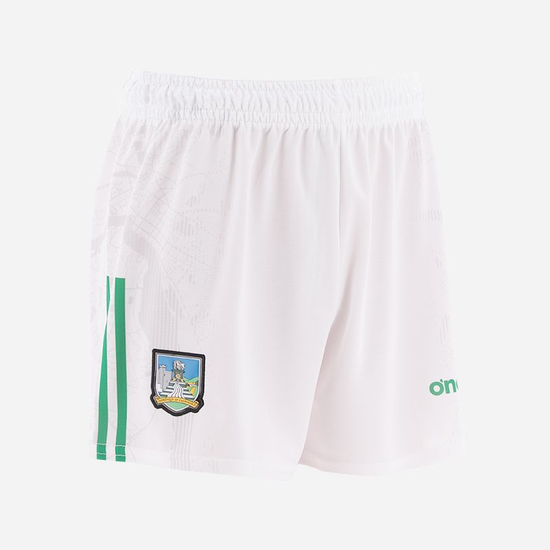 White Limerick GAA Kids' Home Shorts 2025 by O'Neills.