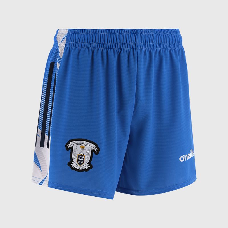 Blue Clare GAA Kids' Alternative Goalkeeper Shorts with stripe detail on leg by O’Neills.