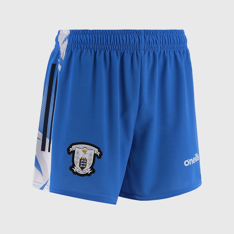 Blue Clare GAA Kids' Alternative Goalkeeper Shorts with stripe detail on leg by O’Neills.