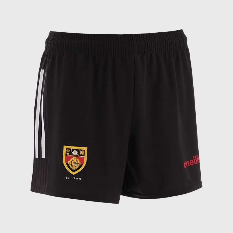 Black Down GAA Kids' Home Shorts with stripe detail on leg by O’Neills.