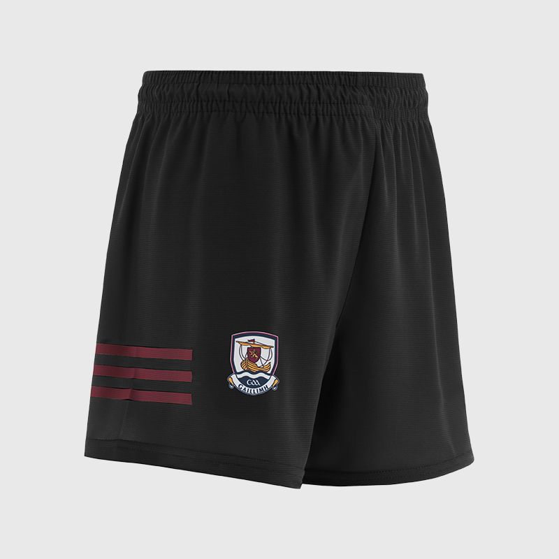 Black Galway Kids' GAA home shorts with 3 stripe detail on leg by O’Neills.
