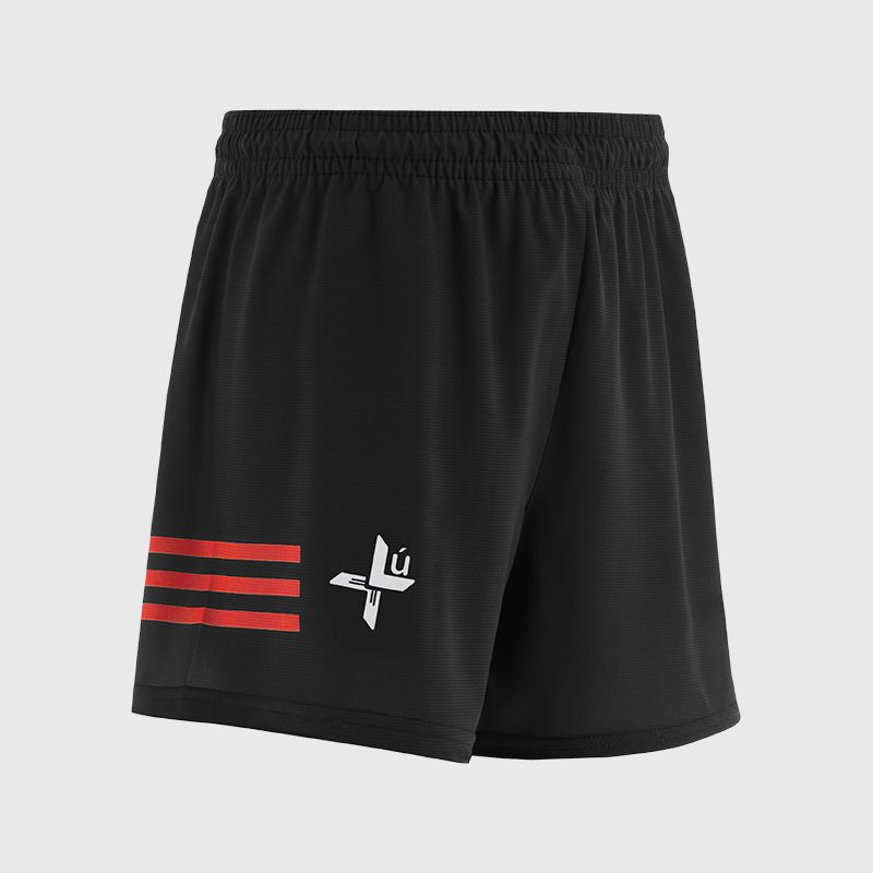 Black Louth GAA Kids' Training Shorts with stripe detail on leg by O’Neills.