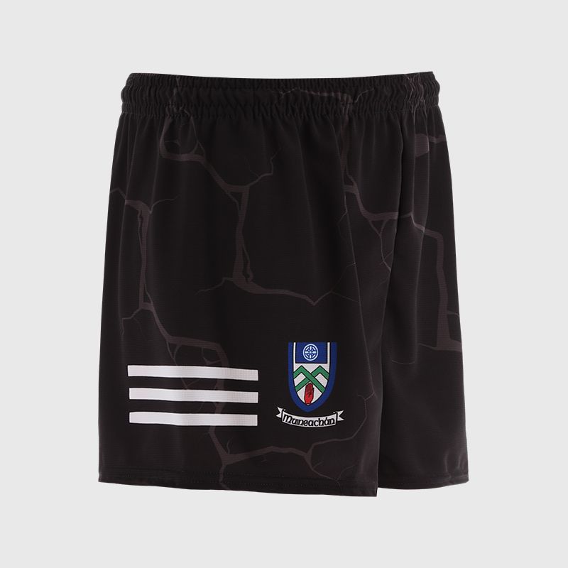 Black Monaghan GAA Kids' Training shorts with stripe detail on the leg by O’Neills.