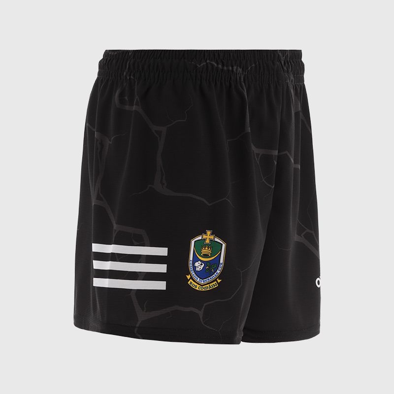 Black Roscommon GAA Kids' Training Shorts with stripe detail on leg by O’Neills.