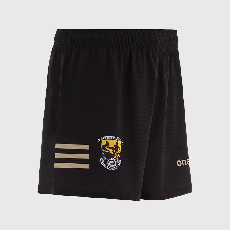 Black/Gold Wexford GAA Kids' Training Shorts with stripe detail on leg by O’Neills.