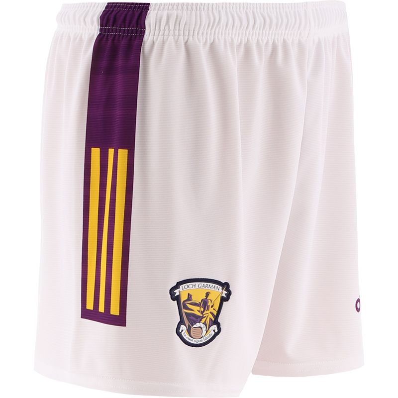 White Wexford GAA Home Shorts with 3 stripe detail on leg by O’Neills.