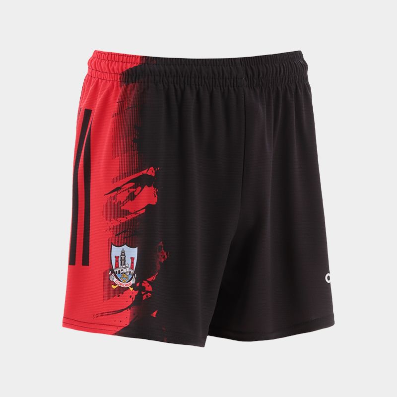 Black Cork GAA Men's Training Shorts with stripe detail on leg by O’Neills.