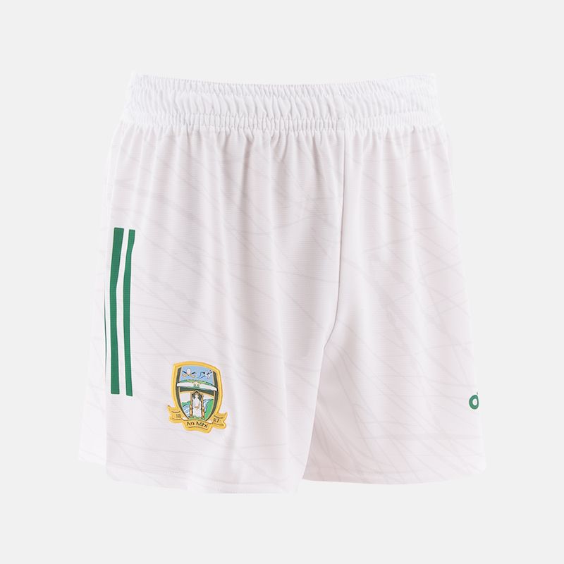 White Meath GAA Kids' Home Shorts with stripe detail on leg by O’Neills.