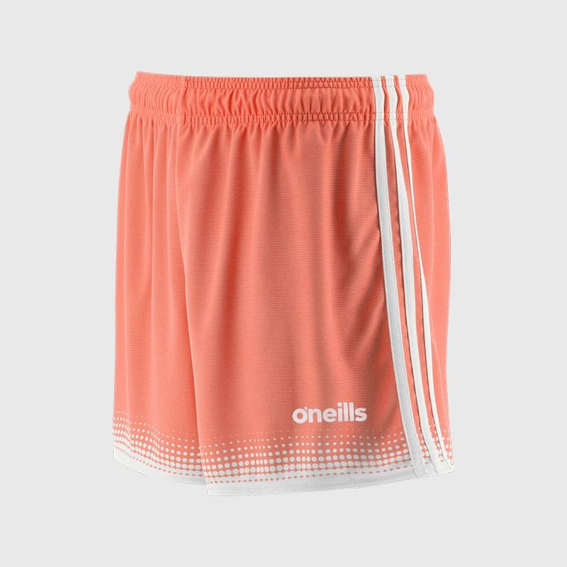 Kids' Coral and White Nelson GAA shorts from O'Neills.