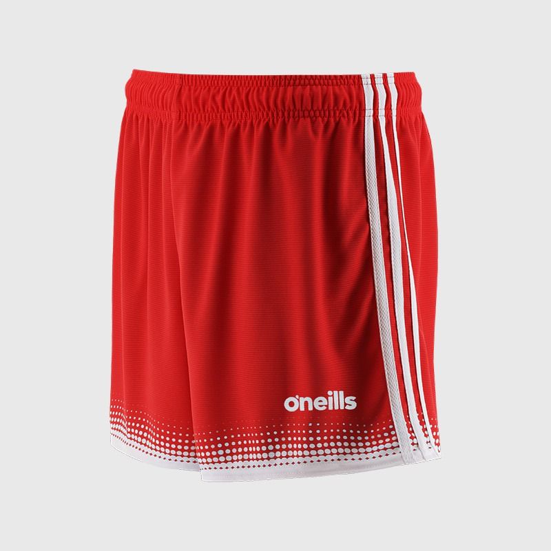 Kids' Red and White Nelson GAA shorts from O'Neills.