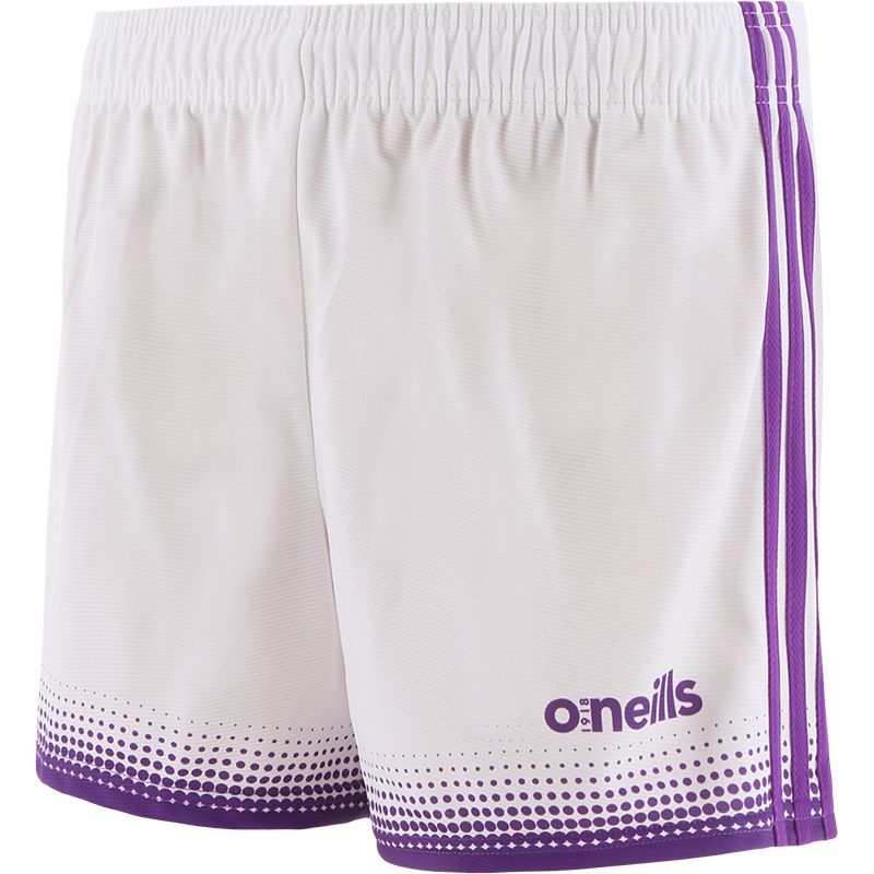 White Kids' Mourne Shorts with purple stripes and a modern design from O'Neills
