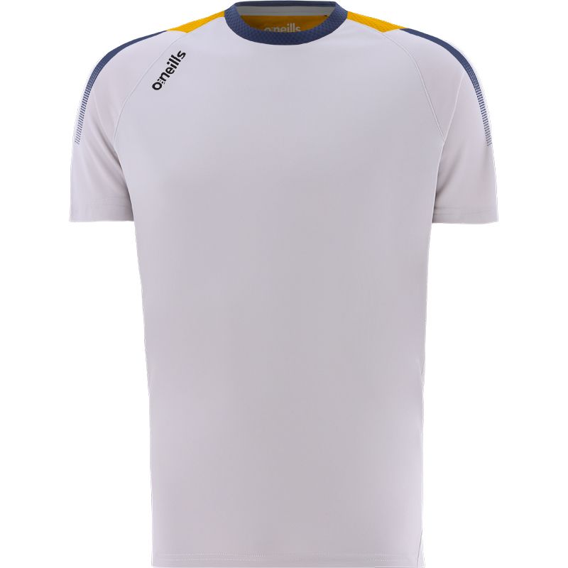 Silver Kids’ Nevada t-shirt with stripe detail on the sleeves by O’Neills. 